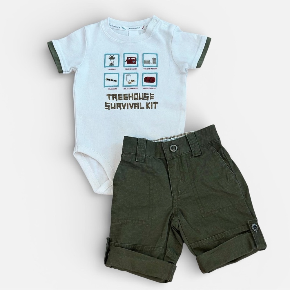 Janie and Jack Treehouse Survival Kit Onesie and cargo  Shorts Set